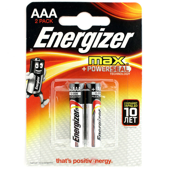 Батарейка щелочная ENERGIZER MAX LR03 (AAA) 1.5В (2 шт)