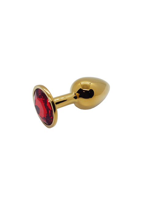 Анальная пробка металлическая золотая с красным кристаллом Onjoy Metal Plug Gold Small