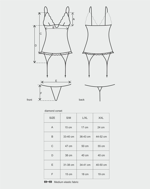 Черное ками с узором и украшеними на пажах Diamond Corset SM (42-44)