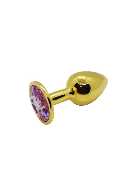 Анальная пробка металлическая золотая с светло-розовым кристаллом Onjoy Metal Plug Gold Small
