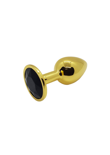 Анальная пробка металлическая золотая с черным кристаллом Onjoy Metal Plug Gold Small